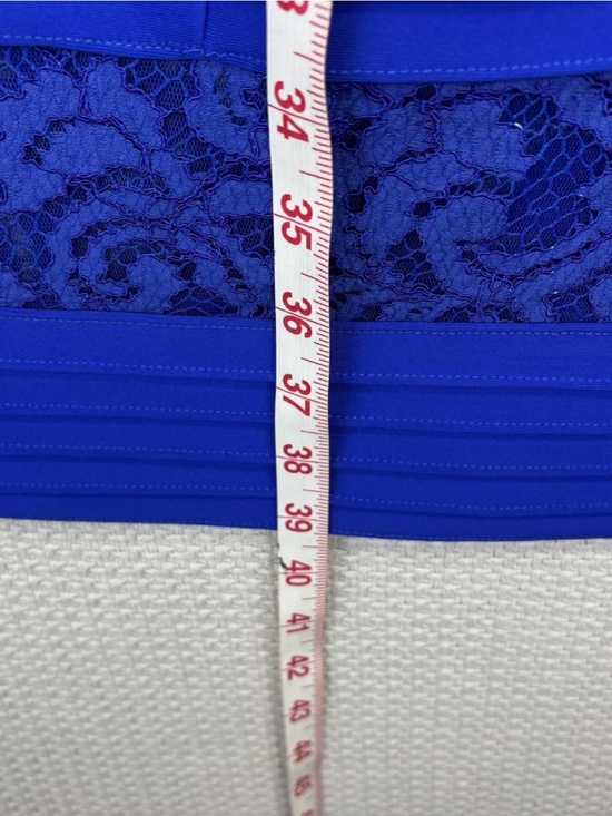 NWT Tadashi Shoji Blue Paneled Sheath Dress -Lace Cap Sleeves Midi Cocktail XL - Picture 9 of 9
